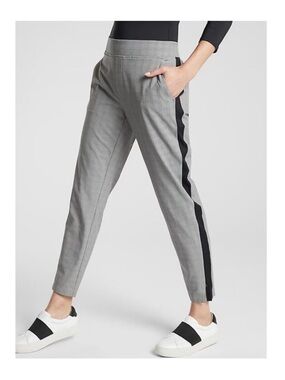 Athleta Glen Plaid Brooklyn Ankle Pant Women’s 6 Black White Side Stripe